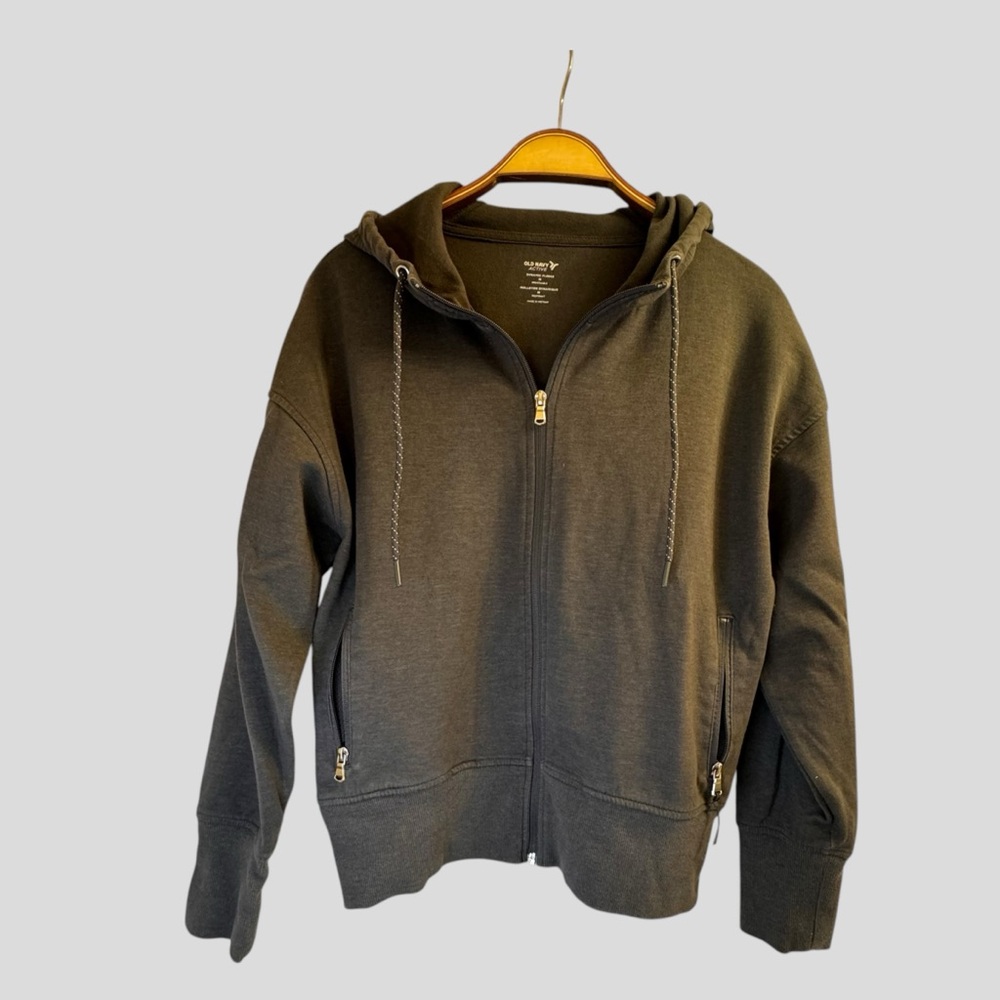 𝅺Old Navy Unisex Hoodie Size M Black Full Front Zip Pockets